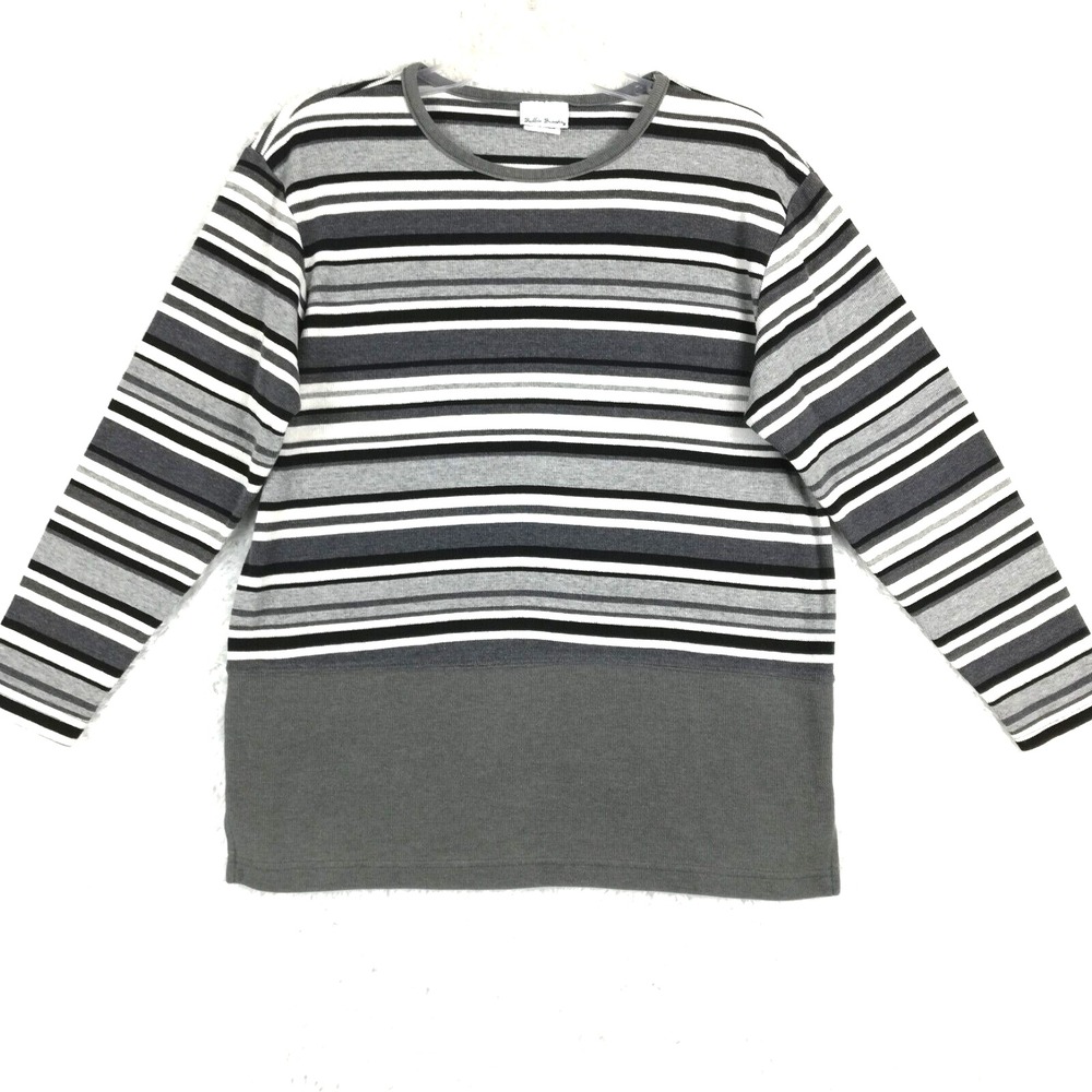 Bobbie Brooks Sweater Womens Pullover Gray Stripe Long Sleeve Ribbed Knit L